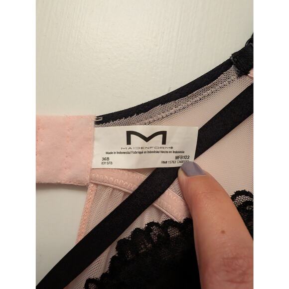 Maiden Form Babydoll Teddy Lingerie Top Plush Pink Black Lace Sheer Underwired - Picture 3 of 4